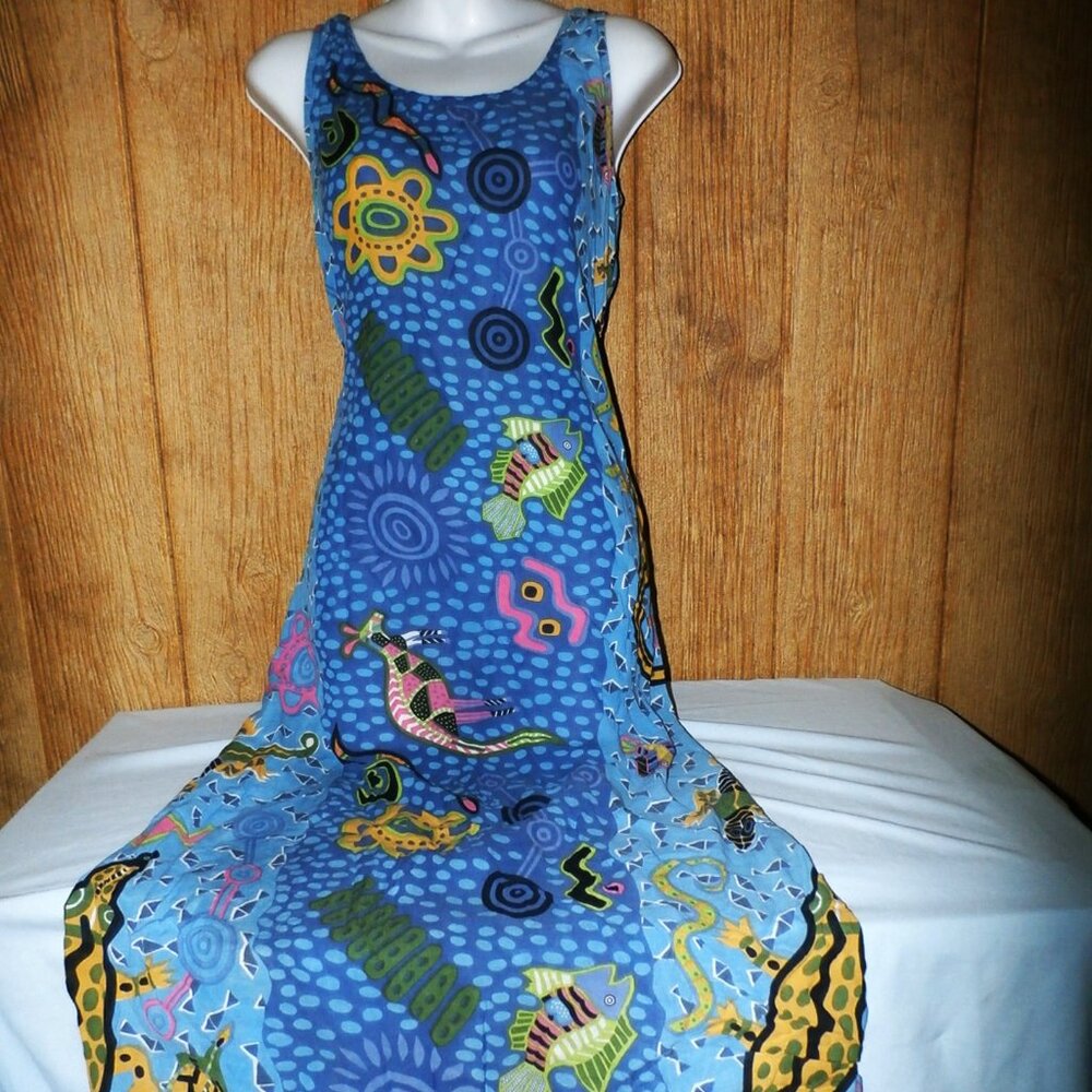 INDIAN TROPICAL FASHION Boho Long Rayon Dress Size Small w/ Island Design